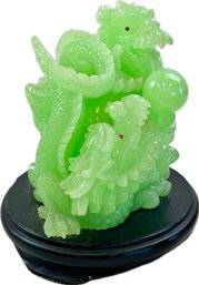 Chinese Dragon Jade Like Glass - With Wooden Stand