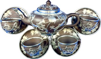 Chinese Yantai Tin Tea Set, Yixing Ceramics Purple Clay Tea Service,