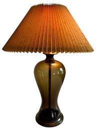 Mid Century Smoke Glass Lamp With Pleated Shade - Roughly 23 Inches High
