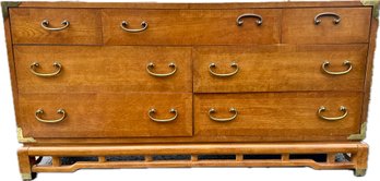 Dresser With Brass Pulls & Decorative Corners & Feet - Carved Open Chinoiserie  Inspired Base