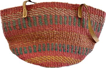 Woven Sweetgrass Satchel With Zipper Closure & Leather Straps