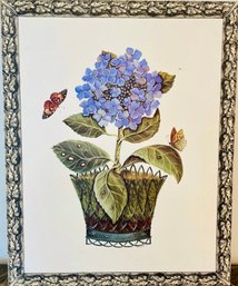 Hydrangea & Butterflies Print On Board - Signed 'stupell Industries Johnston Rhode Island - Made In America'