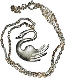 Vintage Silver Tone Swan Pendant On Chain