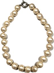 Vintage Faux South Sea Pearls With Silver Tone Clasp & Silk Pouch