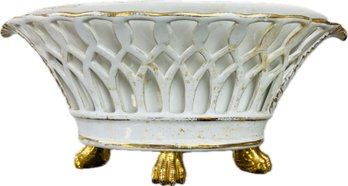 Vintage 'Bonwit Teller' Footed Italian Porcelain Basket & Liner - Signed 'Made In Italy For Bonwit Teller'