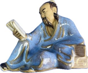 Vintage Chinese Shiwan Mudman Scholar Writer Scribe Figurine Glazed Clay Art Pottery