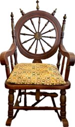 Vintage Spinning Wheel  Rocking Chair - Utilizes Vintage Spinning Wheel Parts - Great Conversation Piece!
