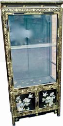 Chinese Black Lacquered Display Cabinet With Detailed Chinoiserie Design