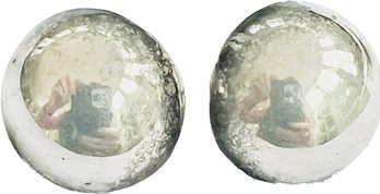 Sterling Silver Dome Shaped Button Earrings - Signed '925'