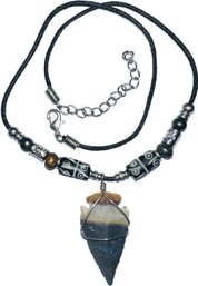Arrowhead & Beaded Necklace - Leather Cord & Lobster Clasp