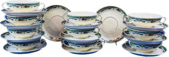 AMC China Made In Germany 1930 - Boullion Cups & Saucers -- Teal And Yellow Swag - ACC3 Pattern