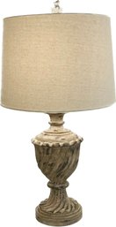Whitewashed Composition Twisted Urn Design Lamp With Complementary Shade & Matching Finial