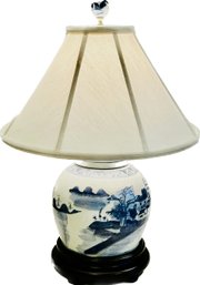 Canton Style Ginger Jar Porcelain Lamp With Wood Base, Matching Finial, & Coordinating Shade