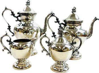 Silver On Copper Tea And Coffee Service With Creamer And Sugar Bowl - Lovely Design!