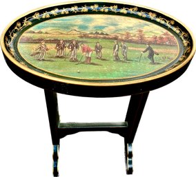 Charming Occasional Table With Painted Golf  Motif
