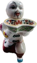 Herend Hungarian Porcelain - Vintage Porcelain Figurine Of Kneeling Chinese Man With Offering - Signed On Base