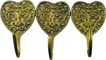 Vintage Brass Heart-Shaped Hooks