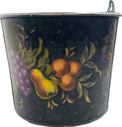 Vintage Toleware -Hand Painted Oval Pail - Possibly Old Farm Pail