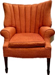 Vintage Barrel Back Wing Chair With Classic Channel Tufting & Spade Feet
