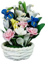 Miniature Floral Arrangement In Resin Woven Baset