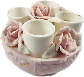 Vintage Bisque Porcelain Lipstick Holder - Flower Basket Design