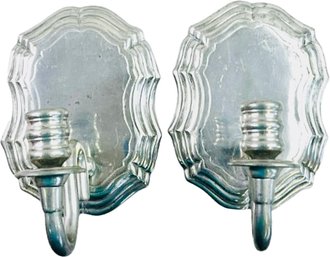 Polished Portuguese Pewter Wall Sconces - Wired - Signed 'Etain DiCempos Made In Portugal' - Quality Set
