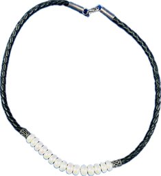 Woven Leather & Pearl Choker Necklace - Lobster Clasp