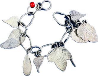 Silver Tone Link Bracelet With Leaf Charms