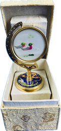 Suzhou Double-Sided Chinese Embroidery In A Rotating Cloisonne Enameled Frame - With Original Box