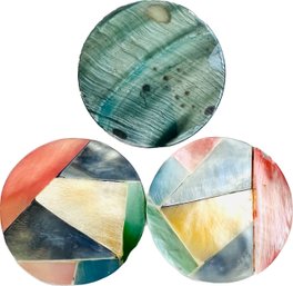 Mother Of Pearl Discs - Two Matching Geometric Design - One Solid Design