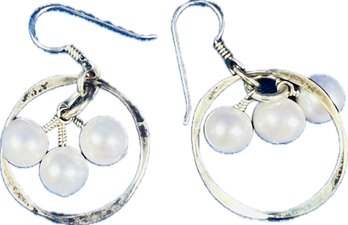Silver Open Link & Pearl Dangle Earrings - Match To Bracelet