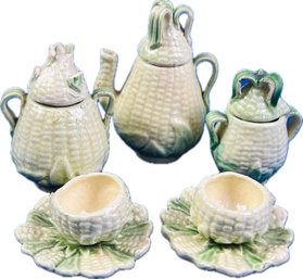 Miniature Stanford Pottery Style Corn Pattern Vintage Tea Set