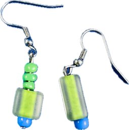 Artisan Dangle Earrings With Contrasting Size Asymmetrical Frosted Glass Modernist Beads