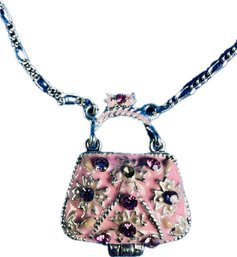 Necklace - Locket With Magnetic Locking Closure - Small Purse Form - Silver Tone Adjustable Chain