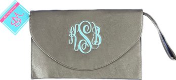 New! Never Used! Monogrammed Leatherette Clutch With Additional Chain Link Shoulder Strap - With Original Tags