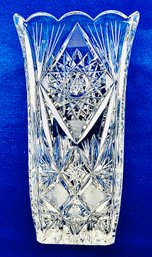 Vintage Cut Crystal Vase With Scalloped Rim