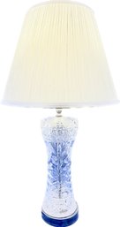 Vintage Brilliant Cut Glass Lamp - Detailed Cutwork & Sawtooth Rim - Coordinating Shade - Silver Plated Base