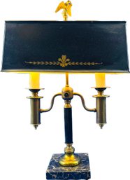 Vintage Brass Bouillotte Marble Table Lamp - Tole Shade Eagle Finial