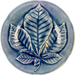'Choisy Le Roi' French Majolica Pottery Plate With Chestnut Leaf Relief - Signed On Base 'Choisy Le Roi'
