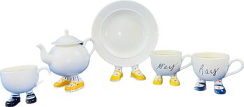 'Carlton Ware' Teapot, Two Cups, & Two Unsigned Cups - Pattern Name 'Walking Teapot Collection'