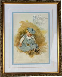 Beautifully Framed Child's Print With Double Matting & Hand Applied Gold Details - Little Boy Blue