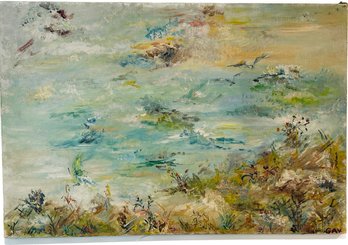 Original Abstract Oil Painting - Signed Gay - Seagulls Flying