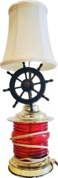 Vintage Maritime Boat Lantern & Ship's Wheel Table Lamp - 17' Tall