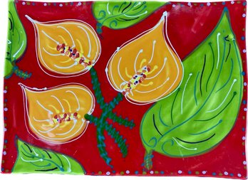 Handmade Pottery Serving Platter - Signed 'Wild Orchids Design - St Lucia'