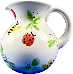 Ceramic Pitcher - Lady Bugs, Dragon Flies, Butterflies, & Bees -Signed 'Trish Richman - At Home'