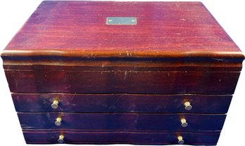Large Wooden Jewelry Box With Tons Of Storage -Signed 'Eureka Manufacturing Company - Norton, Mass'