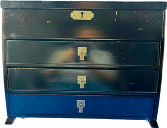 Large Wooden Jewelry Box - Chinoiserie Design - Lock & Key - Tons Of Storage - Beveled Glass Interior Mirror