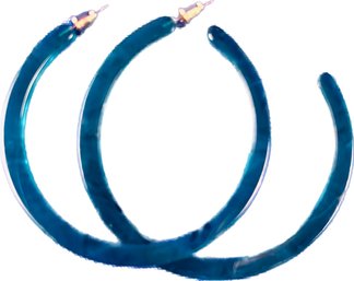 Large Hoop Earrings - Marbleized Blue Resin Material