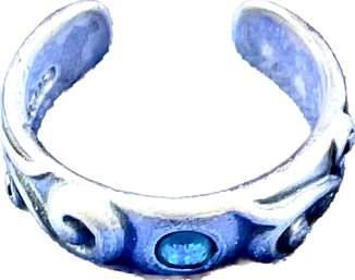 Sterling Silver & Blue Inset Faceted Stone Toe Ring - Signed '925'