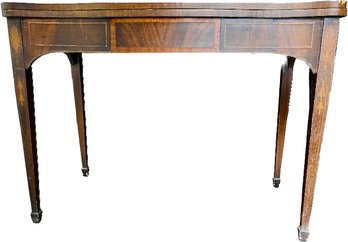 George III Style Mahogany Game Table - Spade Feet, Bellflower, Oak Leaf & String Satinwood Inlay